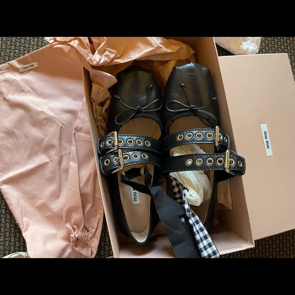 New miumiu balted ballerina shoes